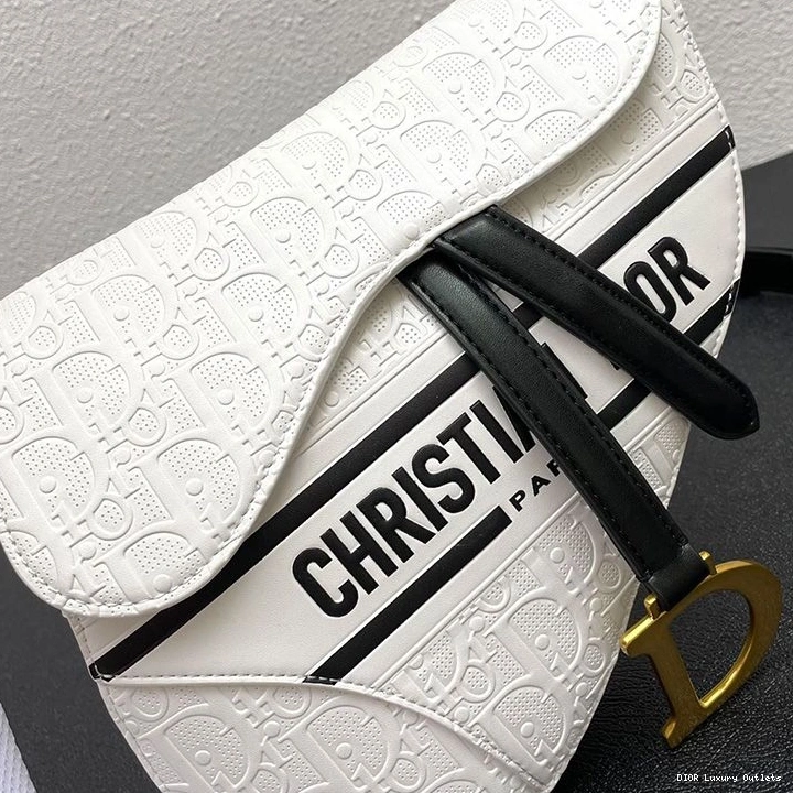 Cheap Dior White Calfskin Christian Oblique Bag Black Saddle Embossed 0716 Luxury
